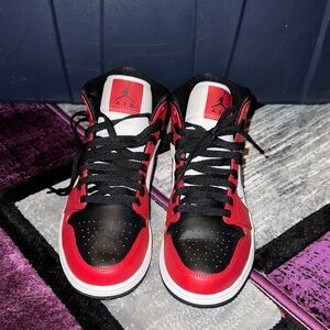 Jordan’s 1 Mid Red Black White High-Top Sneakers